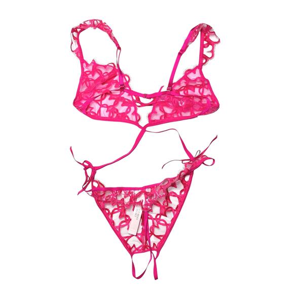 Victoria's Secret Very Sexy Unlined Shimmer Heart Embroidery Crotchless Teddy - Picture 5 of 5